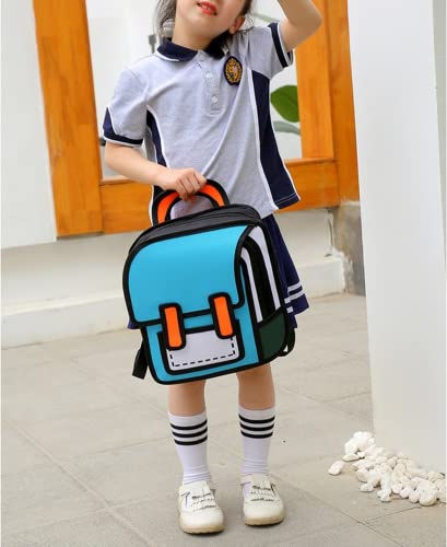 Mochila escolar Kawaii lindo 3D de dibujos animados Bookbag escuela de regreso a la escuela suministros Daypack estética 2D dibujo bolsa de lona, Azul / Patchwork, L, Clásico