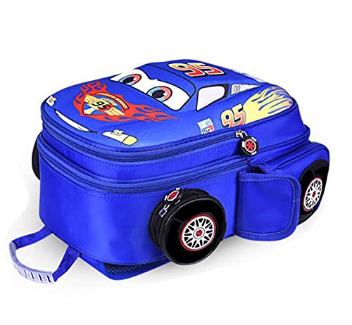 Mochila impermeable para niños y niñas para niños y niñas con dibujos animados para coche, bolsa escolar para niños, Azul / Patchwork, Large