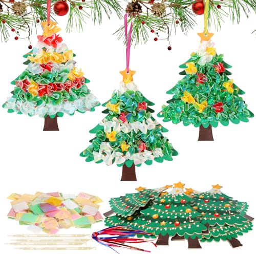 MONCAP 12 unidades de árbol de Navidad para niños, árbol de Navidad, manualidades, invierno, arte de poke, juguetes de bricolaje 3D, juegos de manualidades para niños, Navidad, creativo, bricolaje,