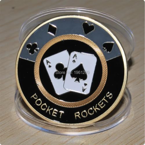 Moneda Conmemorativa Pocket Rockets Gold Color Poker Card Guard