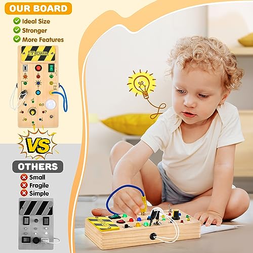 Montessori Busy Board, Tablero de Actividades con 15 Luz LED e 8 Interruptor, Juegos de Madera Niños de 1 2 3 año Juguetes de Viaje Juguete Educativo Sensorial para Bebés 1 2 3 4 5 Años Regalo