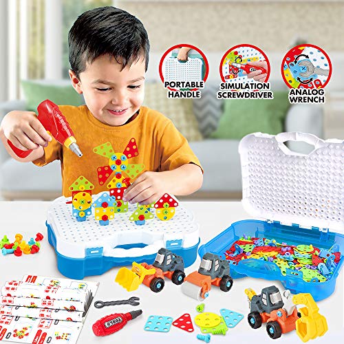 Montessori Mosaico Juguete Taladro 325 Pcs Puzzle 3D Juguetes, Desmontar Juguetes Educativos de Bloques de Construcción Taladro de Juguetes para Niños