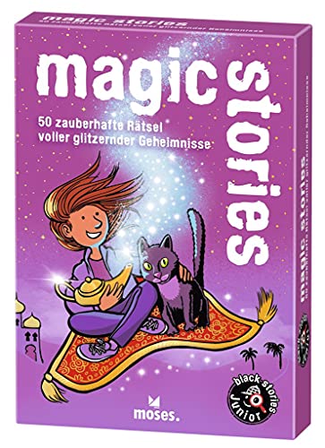 moses. 101221 Black Stories Junior – Magic Stories, 50 Rompecabezas mágicos llenos de Secretos Brillantes, Juego de Cartas para niños a Partir de 8 años, 9,4 cm x 13,3 cm