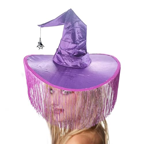 Muntian Sombreros de bruja de ala ancha - Sombrero misterioso con volantes para Halloween Bruja Cosplay - Accesorios de disfraz para adultos para fiesta de Halloween, fiesta de disfraces, cosplay,