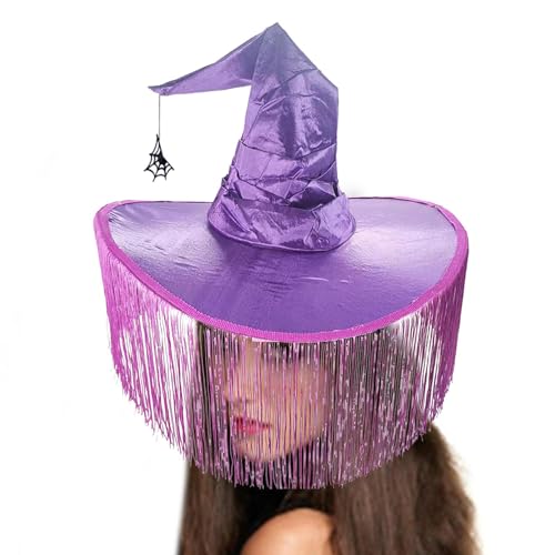Muntian Sombreros de bruja de ala ancha - Sombrero misterioso con volantes para Halloween Bruja Cosplay - Accesorios de disfraz para adultos para fiesta de Halloween, fiesta de disfraces, cosplay,