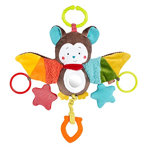 Murciélago de juguete Fehn - juguete de motricidad infantil para cochecitos, cunas y portabebés para morder, agarrar y hacer ruidos - mordedor de juguete para bebés y niños mayores de 0 meses