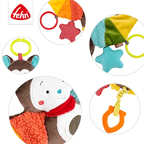 Murciélago de juguete Fehn - juguete de motricidad infantil para cochecitos, cunas y portabebés para morder, agarrar y hacer ruidos - mordedor de juguete para bebés y niños mayores de 0 meses