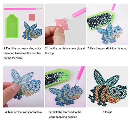 MWOOT 5D DIY Llaveros Diamante Pintura Kits,Insecto Mosaico Haciendo Doble Cara Taladro Colgante Diamantes de Imitación Llavero para Mujeres Niñas Accesorios para Bolsos