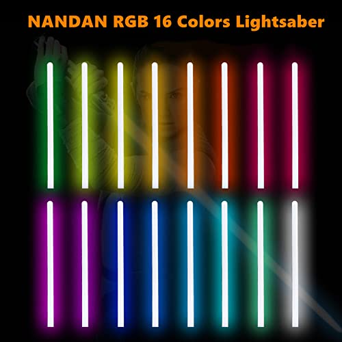NANDAN Duelo Sable Laser,RGB 16 Colores Sable de luz de Juguete con Mango de Metal Lightsaber,16 Juegos de Sonido de Combate Simulado Swing Suave Force FX Jedi Oscuro Espada laser/80cm