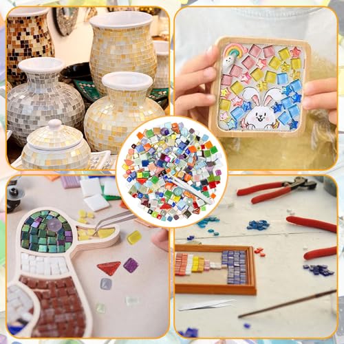 Neikafan 500g Azulejos Ceramica Mosaico Ceramica Kit para Adultos con Pinzas Irregulares Colores Mini Azulejo de Mosaico para Manualidades,Decoración,Interior,Exterior