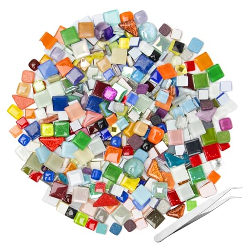 Neikafan 500g Azulejos Ceramica Mosaico Ceramica Kit para Adultos con Pinzas Irregulares Colores Mini Azulejo de Mosaico para Manualidades,Decoración,Interior,Exterior