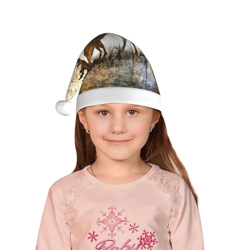 NESLIN Sombrero de Navidad para niños, diseño de alce, ciervo, bosque, sombra, felpa, suministros de fiesta de Navidad y Año Nuevo