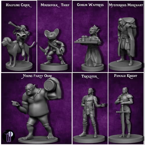 Newcombie 29 miniaturas de fantasía heroicas Townsfolk para miniaturas DND, juego de iniciación de mazmorras y dragones, minis D&D, miniaturas sin pintar, figuras DND, figuras a granel, miniaturas D&D