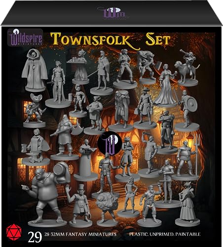 Newcombie 29 miniaturas de fantasía heroicas Townsfolk para miniaturas DND, juego de iniciación de mazmorras y dragones, minis D&D, miniaturas sin pintar, figuras DND, figuras a granel, miniaturas D&D