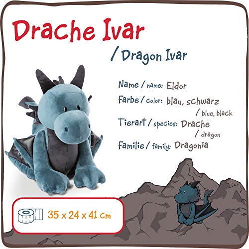 NICI- Peluche de pie dragón Ivar 45cm, Color Azul, 45 cm (46717)