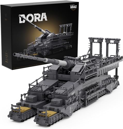 Nifeliz Bloques de sujeción militares de cañón del ferrocarril, modelo de artillería pesada alemana de Dora, modelo coleccionable, cañón WW2, regalo para hombres adultos (2355 piezas)