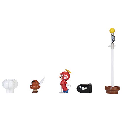 Nintendo Super Mario – Diorama en la Nube con 3 Figuras 6 cm y 2 Accesorios Accionables – La Bandera y la Nube son Accionables – Juguete para Niños 3 años +