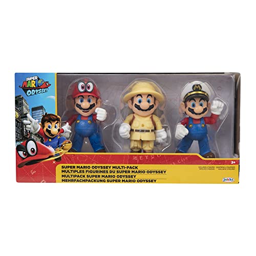 Nintendo Super Mario - Multipack Odyssey de 3 Figuras Mario de 10 cm – Las Figuras Tienen Hasta 11 Puntos de Articulación y Poses Únicas - Juguete para Niños 3 Años +