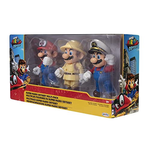 Nintendo Super Mario - Multipack Odyssey de 3 Figuras Mario de 10 cm – Las Figuras Tienen Hasta 11 Puntos de Articulación y Poses Únicas - Juguete para Niños 3 Años +