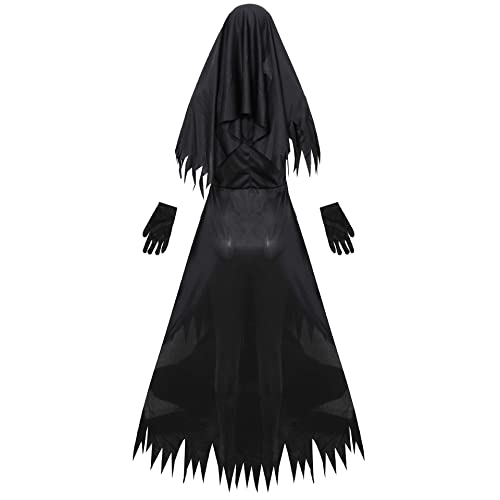 NISHIWOD Disfraz de Monja Halloween para Mujer Cosplay, Disfraz de Fiesta Terrorífico, Disfraz de Monja de Infierno Vestido Guantes Sombreros XL A