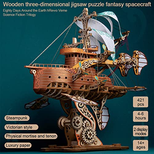 Novaray Puzzle steampunk 3D, 421 piezas DIY fantasía nave espacial artesanía obra maestra en 80 días alrededor del mundo 3D steampunk rompecabezas modelo de juguete, para decoración del hogar, 22 x