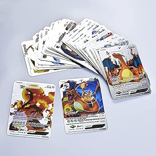 Nuevo 55 Cartas Pokem Plateada en Material PVC, Cartas en Ingles, Tarjetas Aleatoria Basic, V, Vmax, Gx,Vstar (Plateada)