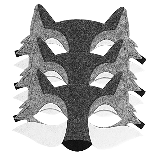 NUOBESTY 3 Piezas Máscara de Lobo Fieltro Media Máscaras de Lobo Animal de Dibujos Animados Hombre Lobo Máscaras Cosplay Disfraz Vestir Máscaras de Disfraces para Niños Vestir