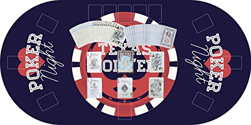 Oedim Tapete Poker Antideslizante Oval Texas Hold´em Azul PVC 200 cm x 100 cm | Tapete Poker Mesa PVC | Tapete vinilico para mesas | Poker Texas Hold´em Azul