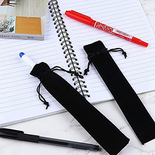Oikabio 100 bolsas de terciopelo para bolígrafos, bolsa negra con cordón para un solo bolígrafo, de embalaje para escuela, oficina, de negocios