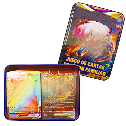 Only faith Cartas Caja metálica cajita de Metal Juego Adultos dragón Vmax Brillantes Arcoiris Astros coleccionables (Cajitas con 80 Cartas)