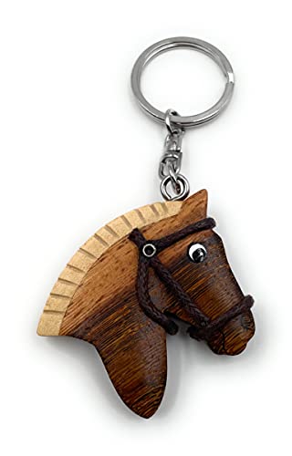 Onwomania Llavero madera cabeza de caballo caballo pony cabestro melena colgante En caja de regalo