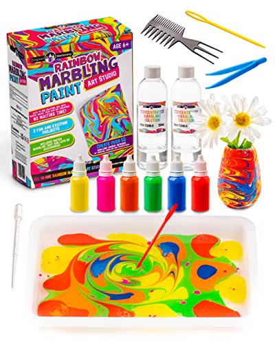 Original Stationery Kit Arcoíris de Arte Marmolado con Pinturas, Rainbow Marbling Kit Efecto Mármol - Kit de Pintura para Niños - Arte y Manualidades Infantiles Regalos Niños Niñas