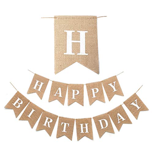 Oumezon Guirnalda de lino con texto "Happy Birthday", para decoración de cumpleaños, fiesta de cumpleaños, baby shower, fiesta de cumpleaños