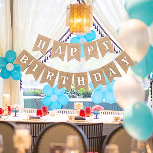 Oumezon Guirnalda de lino con texto "Happy Birthday", para decoración de cumpleaños, fiesta de cumpleaños, baby shower, fiesta de cumpleaños