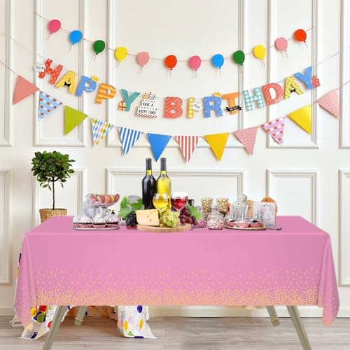 OUYIWEIMAOYI Mantel desechable de 4 piezas, mantel de fiesta, mantel de cumpleaños, impermeable, para mesa de buffet, fiesta, cena, boda, picnic, aniversario y más (Pink (Dots on Edge))