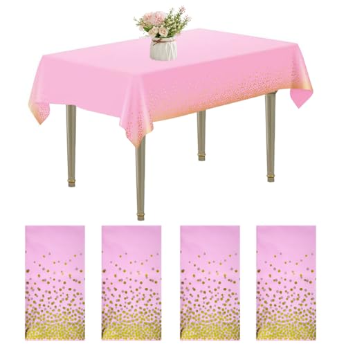 OUYIWEIMAOYI Mantel desechable de 4 piezas, mantel de fiesta, mantel de cumpleaños, impermeable, para mesa de buffet, fiesta, cena, boda, picnic, aniversario y más (Pink (Dots on Edge))