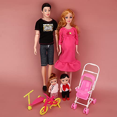 Ozgkee Juego de muñecas familiares para papá, madres embarazadas, niñas, niños, juegos de rol, hogar, juguetes, regalo (cuadrado estampado negro T+)
