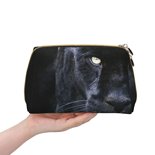 Panther with Blue Eyes Leather Cosmetic Bag Bag Small Pouch Purse Zipper Pencil Case Toiletry Organizer Storage Beau, color, 5.0cm*10.5cm*20.5cm, Estuche para lápices