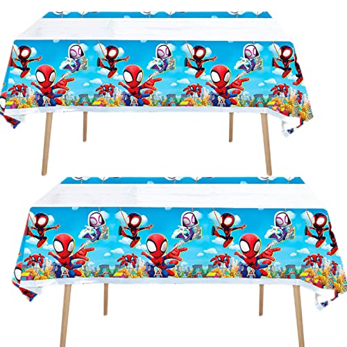 Paquete de 2 manteles desechables de plástico para niños, diseño de araña, de 180 x 108 cm, diseño rectangular de Spider-Man para niños, decoración temática de araña de superhéroes