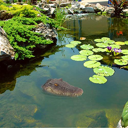 Petyoung Cabeza de cocodrilo flotante, flotador de cabeza de cocodrilo para patos disuasorios de piscina, cabeza de cocodrilo falsa detallada para decoración de protección de estanques y protección