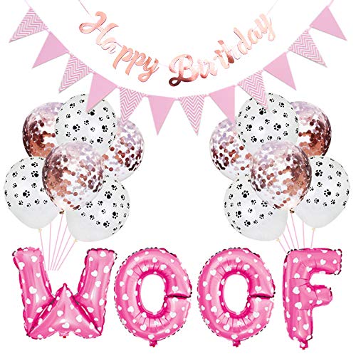 Petyoung Kit de Decoración de Fiesta para Mascotas Globos con Estampado de Pata de Perro Globos de Papel de Aluminio Banner de Feliz Cumpleaños Letras de Guau Decoraciones para Perros