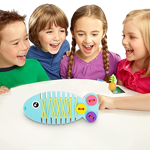 Pez de madera para niños pequeños juguete de encaje de peces para niños pequeños juguetes de habilidad motora fina para niños de 3 años de edad aprendizaje educativo actividad Montessori para bebés