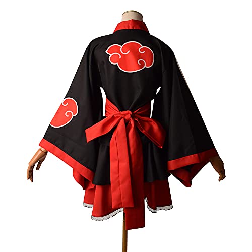 Piccodos Anime Hokage Akatsuki The Red Clouds Dress Kimono Suit Cosplay Disfraz Negro Asian Size Mujer XXL (Pecho 103-109 cm)