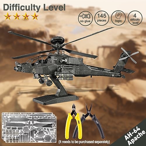 Piececool - Puzzle 3D de metal para adultos (Apache - AH-64 - Helicópteros (145 piezas)