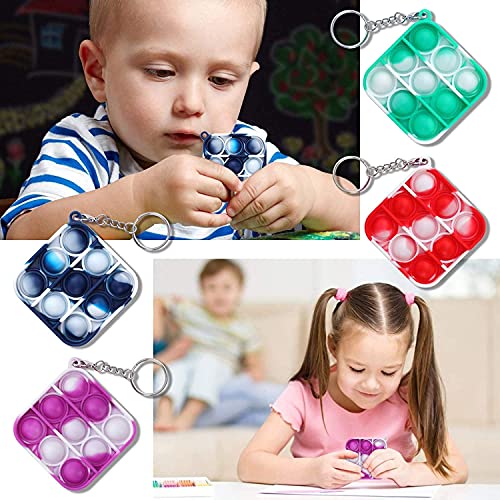 Pin Forest 4 unidades de juguete pop simple con 4 llaveros, miniburbuja para llaves, juguete de mano para niños y adultos, autismo (azul + rojo + verde + volete)