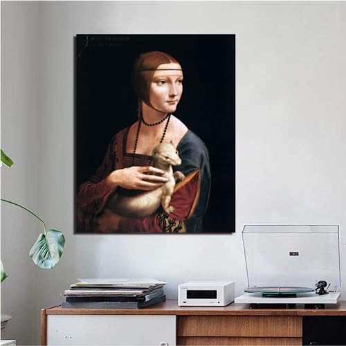 Pintura Por Numeros Adultos Paisajes - Cuadros Famosos Leonardo Da Vinci - La Dama Del Armiño - 40X50Cm Lienzo Pintar Por Numeros Niños,H20