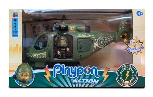 Pinypon Action - Helicóptero de Las Fuerzas Especiales, vehículo con polea y Luces, 1 Figura de Pinypon y más de 8 Accesorios, Juguete complementario, Desde 4 años, Famosa (PNC51000)