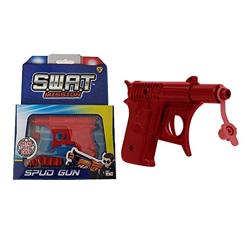 Pistola de metal fundido a presión, gran diversión retro para niños y adultos, pistola de juguete de juego de rol con 12 balas de goma blanda (pistola de metal espiga, rojo)