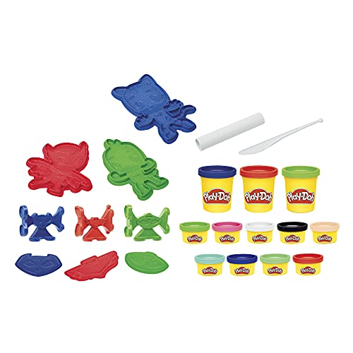 Play-Doh PJ Masks-Juego niños a Partir de 3 años con 12 latas de plastilina, Color, M (Hasbro F1805)