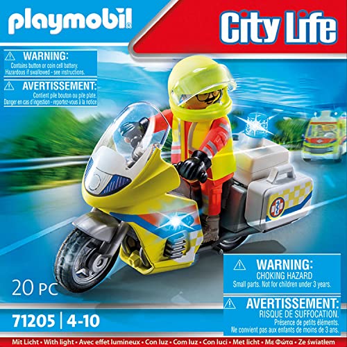 PLAYMOBIL City Life 71205 Moto de Emergencias con luz Intermitente, Juguete para niños a Partir de 4 años